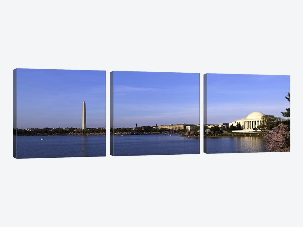 Cherry blossoms at the Tidal Basin, Jefferson Memorial, Washington Monument, National Mall, Washington DC, USA by Panoramic Images 3-piece Art Print