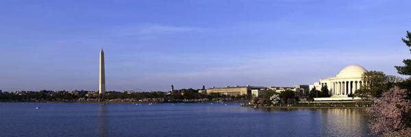 Washington, D.C.: Cherry blossoms at the Tidal Basin, Jefferson Memorial, Washington Monument, National Mall, Washington DC, USA by Panoramic Images