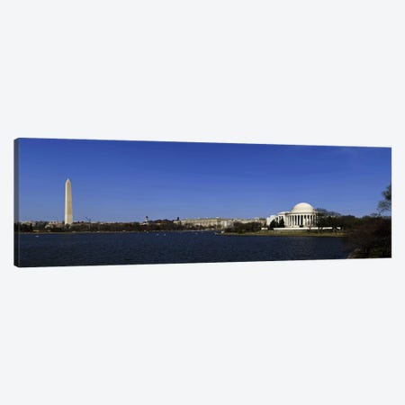 View Of The Washington Monument, Jefferson Memorial And Tidal Basin From West Potomac Park, Washington, D.C. Canvas Print #PIM10837} by Panoramic Images Canvas Artwork