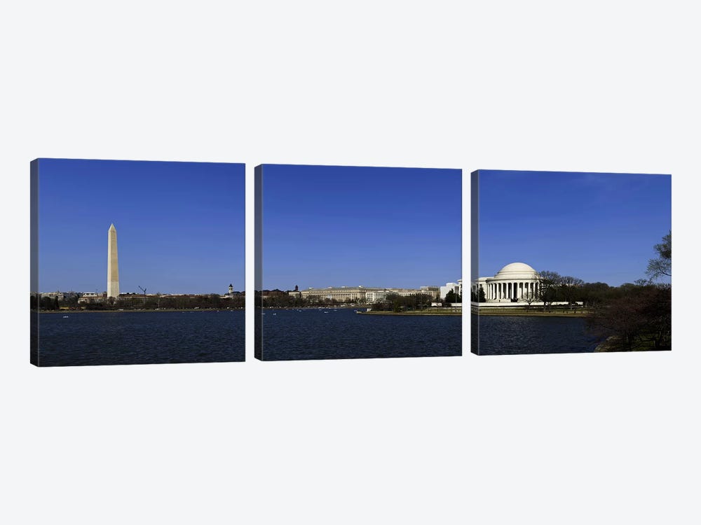 View Of The Washington Monument, Jefferson Memorial And Tidal Basin From West Potomac Park, Washington, D.C. by Panoramic Images 3-piece Art Print