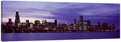 Skyscrapers in a city lit up at night, Chicago, Illinois, USA Canvas Art Print - Chicago Skylines