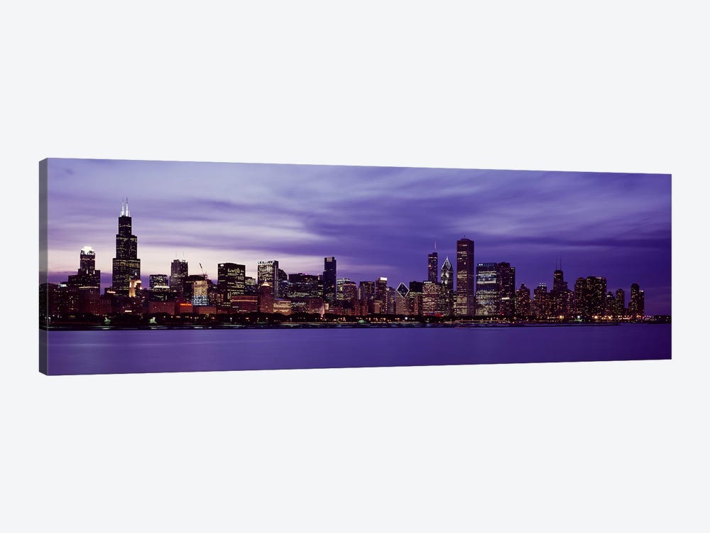Skyscrapers in a city lit up at night, Chicago, Illinois, USA by Panoramic Images 1-piece Canvas Wall Art