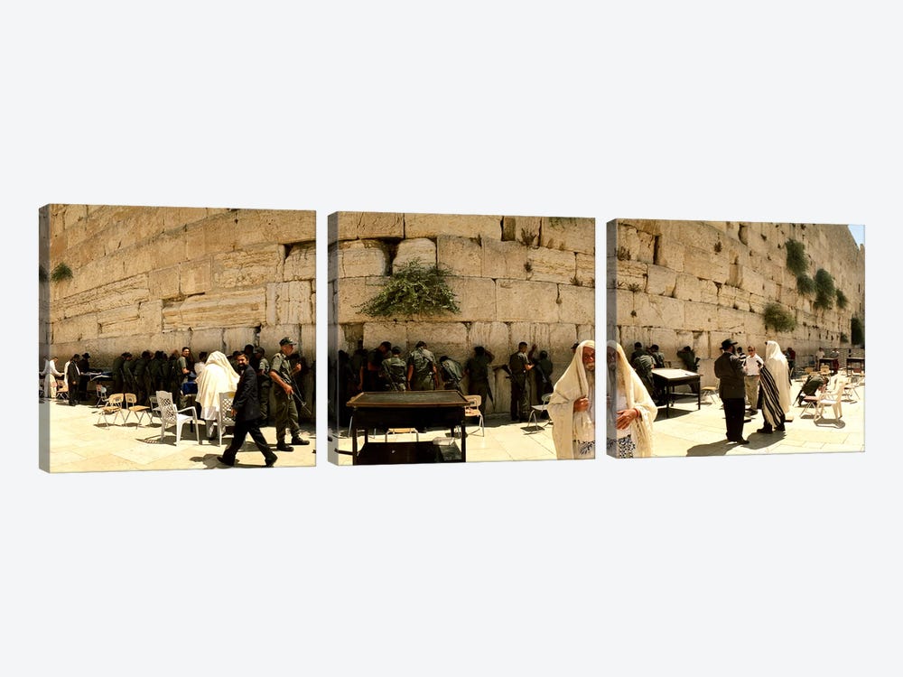 People praying in front of the Wailing Wall, Jerusalem, Israel by Panoramic Images 3-piece Canvas Artwork