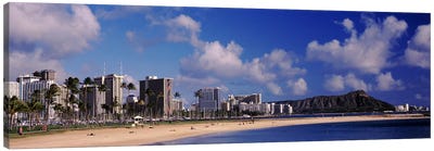 Waikiki Beach with mountain in the background, Diamond Head, Honolulu, Oahu, Hawaii, USA Canvas Art Print - Panoramic Cityscapes