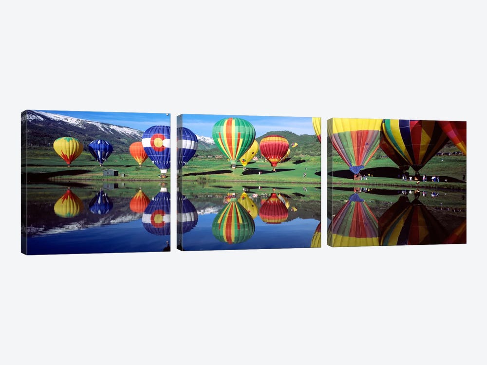 Reflection Of Hot Air Balloons On Water, Colorado, USA by Panoramic Images 3-piece Art Print