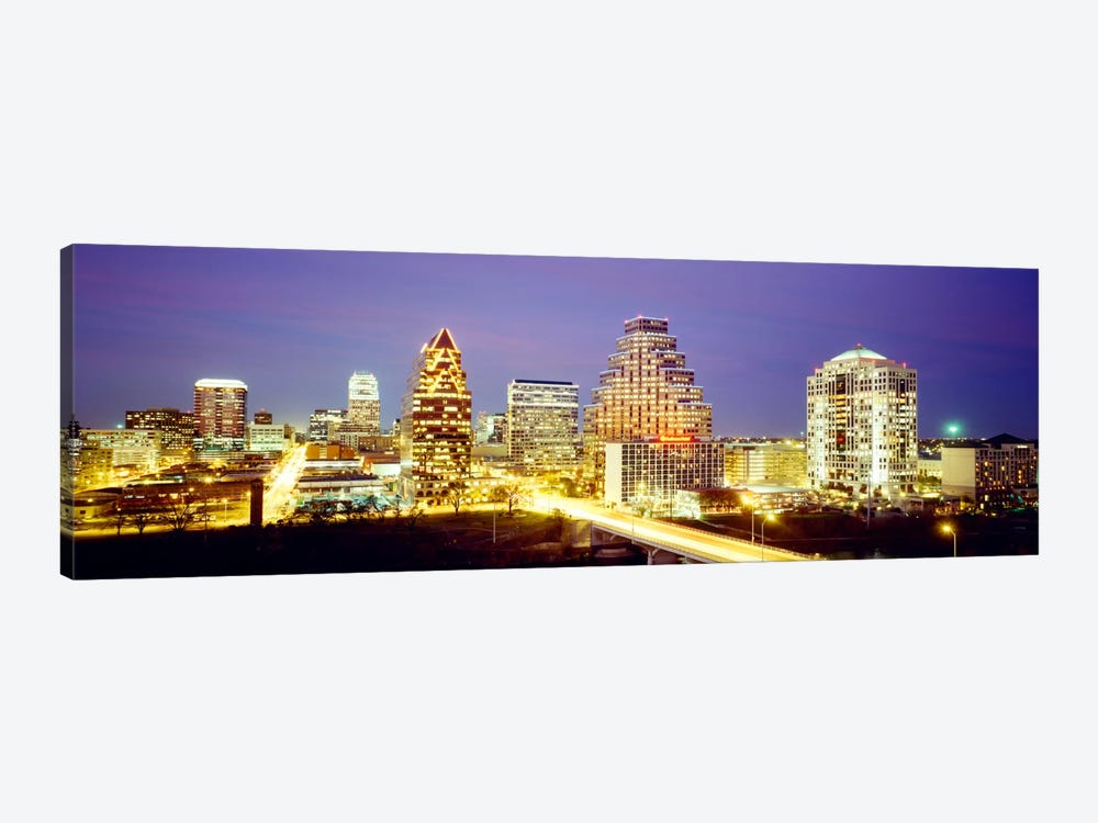 Buildings lit up at dusk, Austin, Texas, USA by Panoramic Images 1-piece Canvas Artwork