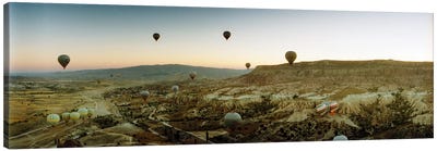 Hot air balloons over landscape at sunrise, Cappadocia, Central Anatolia Region, Turkey Canvas Art Print - Turkey Art