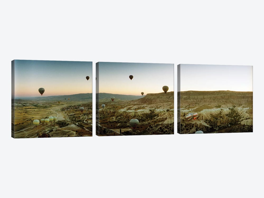 Hot air balloons over landscape at sunrise, Cappadocia, Central Anatolia Region, Turkey by Panoramic Images 3-piece Canvas Art Print