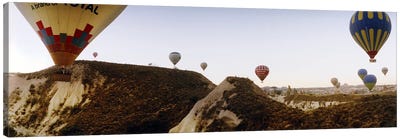 Hot air balloons over landscape at sunrise, Cappadocia, Central Anatolia Region, Turkey #2 Canvas Art Print - Mountain Sunrise & Sunset Art