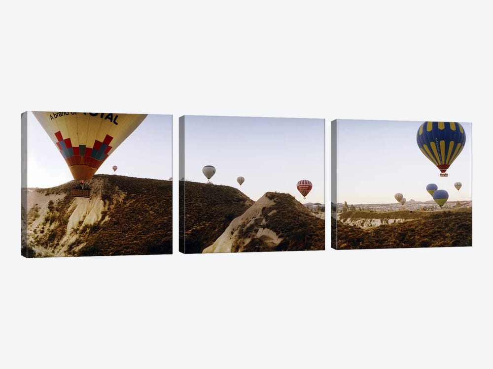 Hot air balloons over landscape at sunrise, Cappadocia, Central Anatolia Region, Turkey #2 by Panoramic Images 3-piece Canvas Wall Art