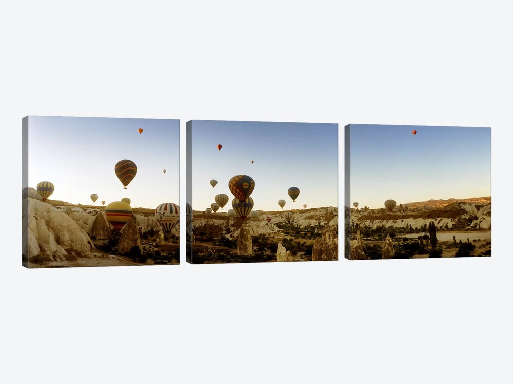 Hot air balloons over landscape at sunrise, Cappadocia, Central Anatolia Region, Turkey #4 by Panoramic Images 3-piece Canvas Wall Art