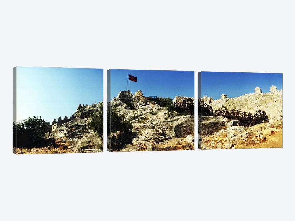 Byzantine castle of Kalekoy with a Turkish national flag, Antalya Province, Turkey by Panoramic Images 3-piece Canvas Art Print