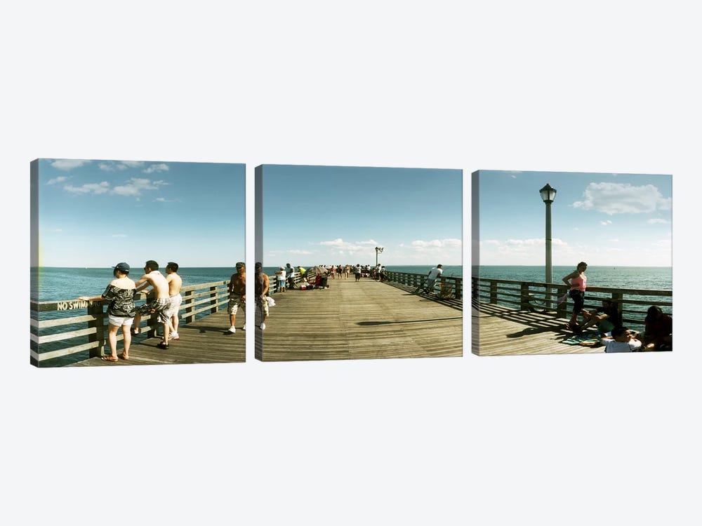 Tourists on the beach at Coney Island viewed from the pier, Brooklyn, New York City, New York State, USA by Panoramic Images 3-piece Canvas Art Print