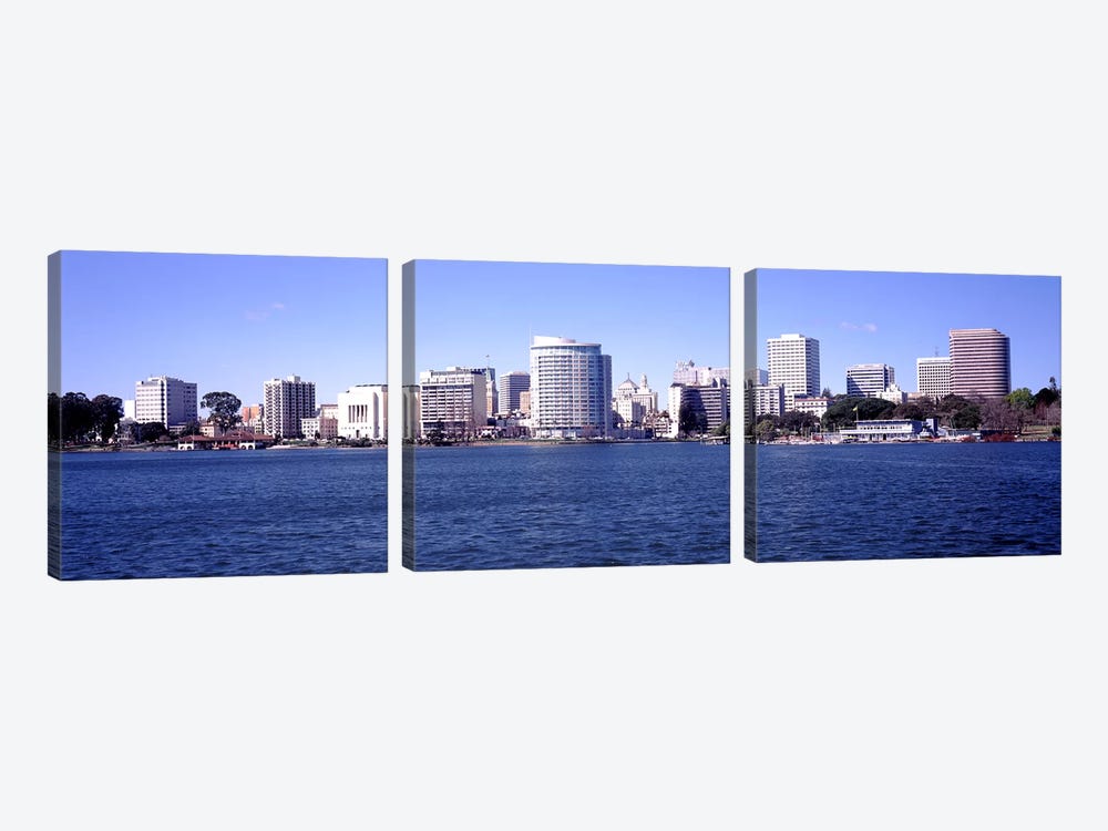 Skyscrapers in a lake, Lake Merritt, Oakland, California, USA by Panoramic Images 3-piece Canvas Wall Art