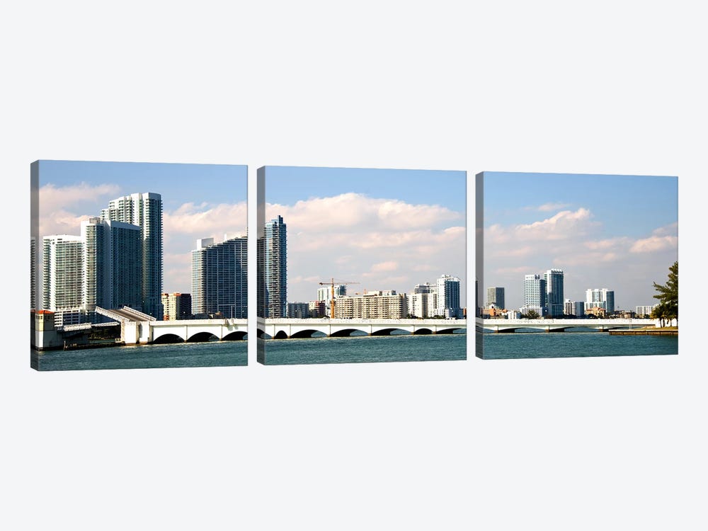 Buildings at the waterfront, Miami, Florida, USA by Panoramic Images 3-piece Canvas Artwork