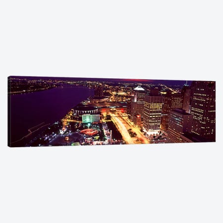 High angle view of buildings lit up at night, Detroit, Michigan, USA Canvas Print #PIM10979} by Panoramic Images Canvas Art
