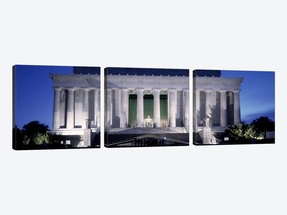 Memorial lit up at night, Lincoln Memorial, Washington DC, USA by Panoramic Images 3-piece Canvas Art