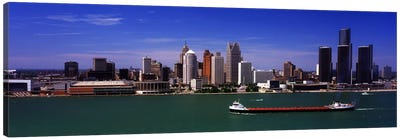 Buildings at the waterfront, Detroit, Michigan, USA Canvas Art Print - Michigan Art