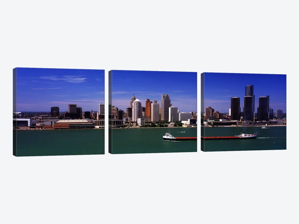 Buildings at the waterfront, Detroit, Michigan, USA by Panoramic Images 3-piece Canvas Print
