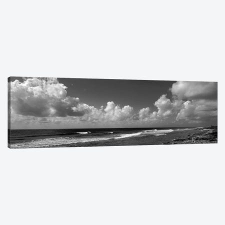 Cloudy Coastal Landscape In B&W, Grand Cayman, Cayman Islands Canvas Print #PIM10991} by Panoramic Images Canvas Artwork