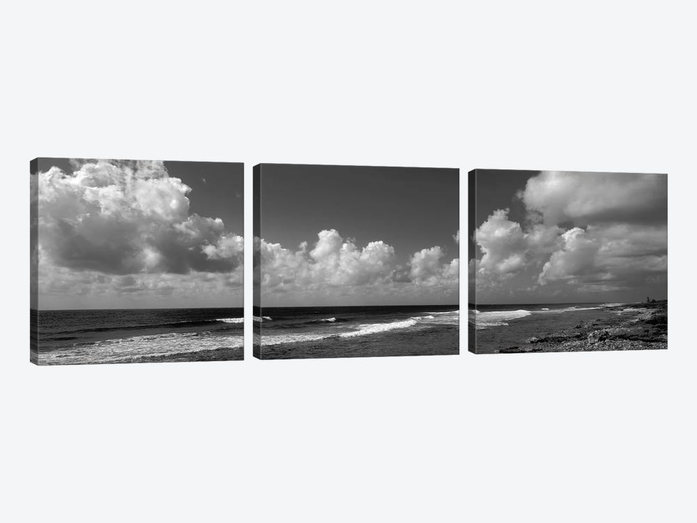 Cloudy Coastal Landscape In B&W, Grand Cayman, Cayman Islands by Panoramic Images 3-piece Canvas Art