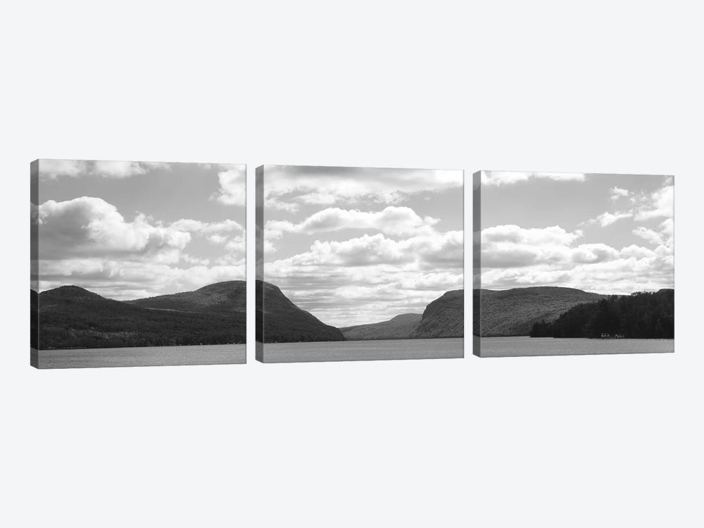 Willoughby Notch In B&W Featuring Mount Pisgah And Mount Hor, Lake Willoughby, Orleans County, Vermont, USA by Panoramic Images 3-piece Canvas Wall Art