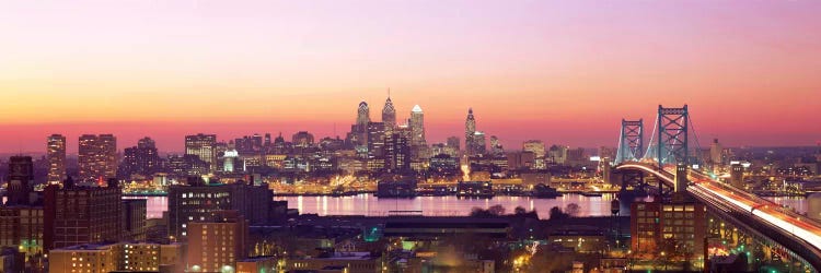 Arial View Of The City At Twilight, Philadelphia, Pennsylvania, USA 