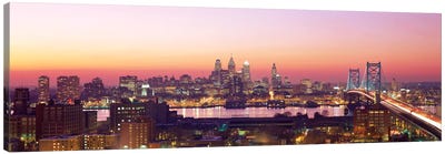 Arial View Of The City At Twilight, Philadelphia, Pennsylvania, USA  Canvas Art Print