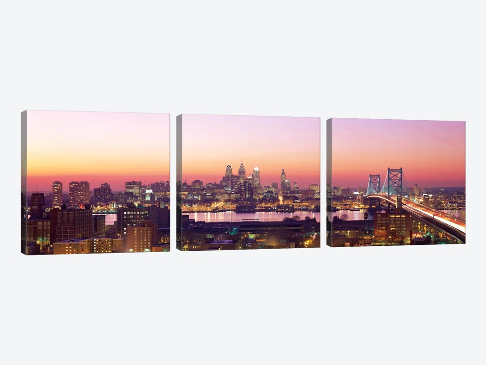 Arial View Of The City At Twilight, Philadelphia, Pennsylvania, USA  by Panoramic Images 3-piece Canvas Print