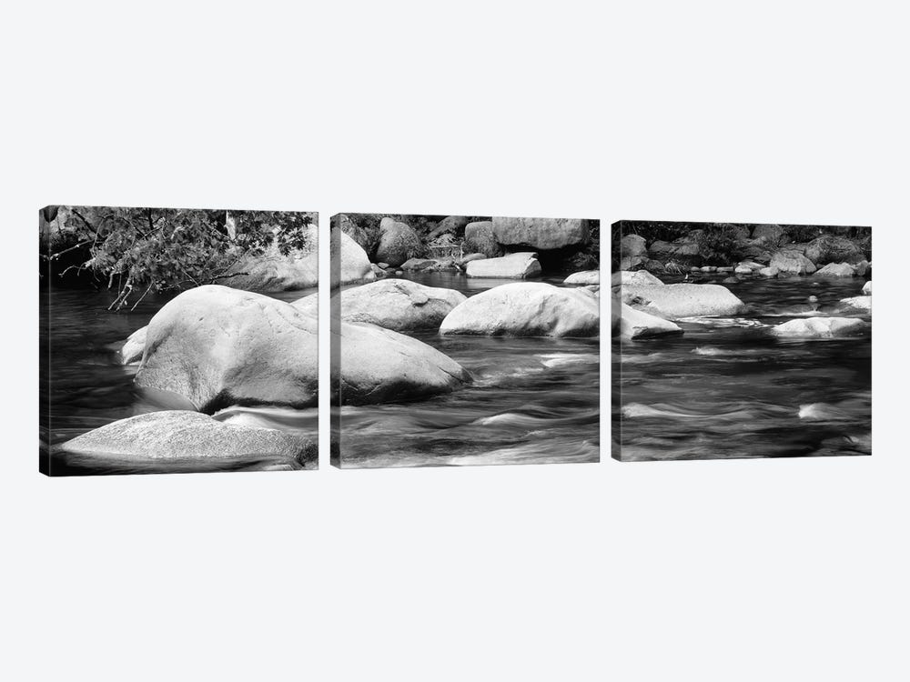River Rocks In B&W, Swift River, White Mountain National Forest, New Hampshire, USA by Panoramic Images 3-piece Canvas Art Print