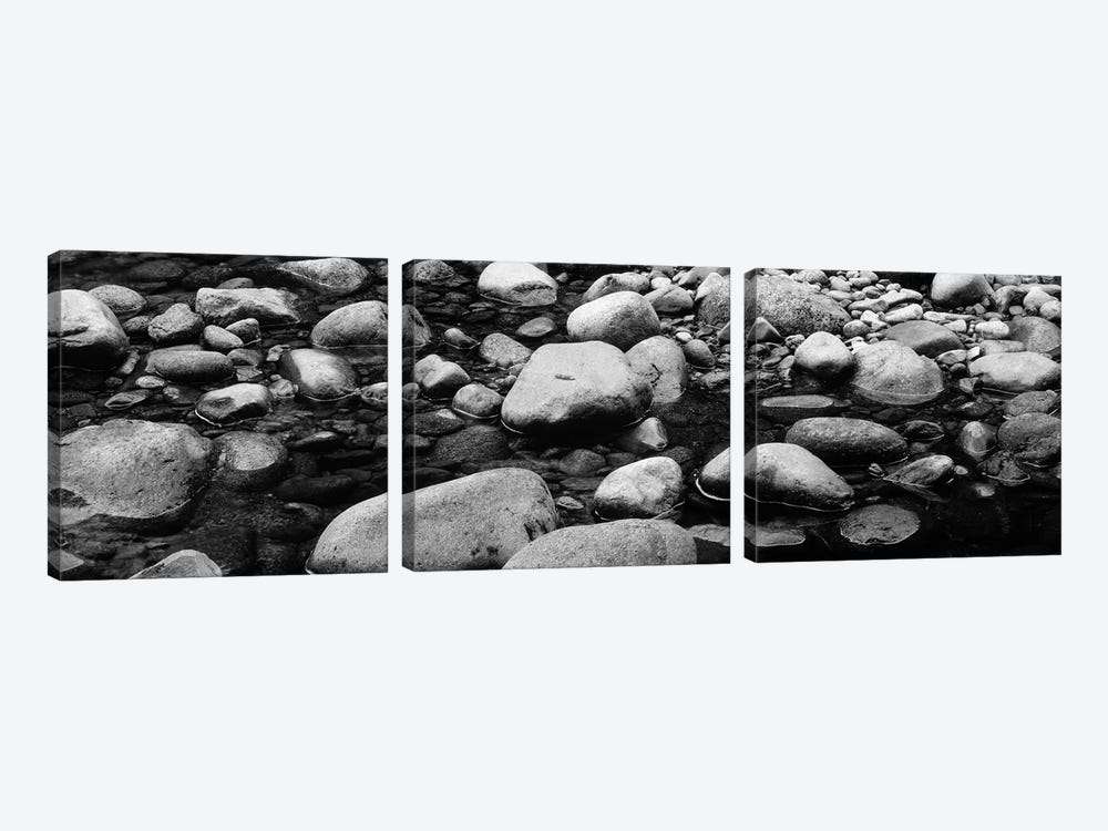 River Stones In B&W, Swift River, White Mountain National Forest, New Hampshire, USA by Panoramic Images 3-piece Canvas Wall Art