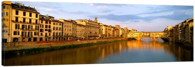 Riverfront Architecture & Ponte Vecchio, Arno River, Florence, Tuscany, Italy Canvas Art Print - Florence Art