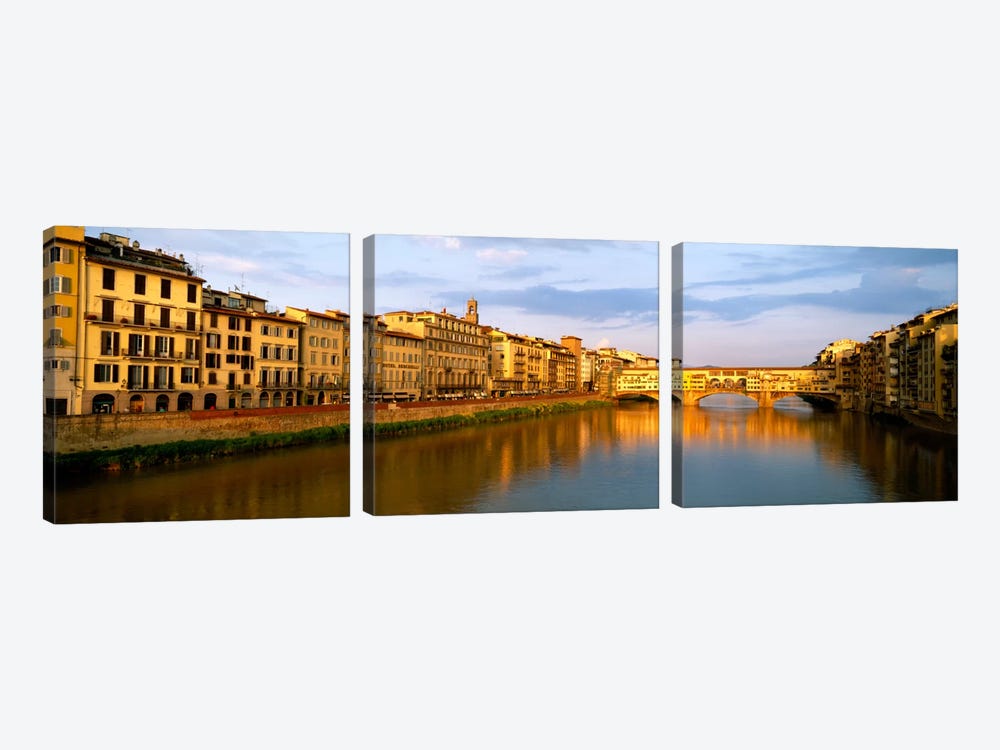 Riverfront Architecture & Ponte Vecchio, Arno River, Florence, Tuscany, Italy by Panoramic Images 3-piece Canvas Artwork