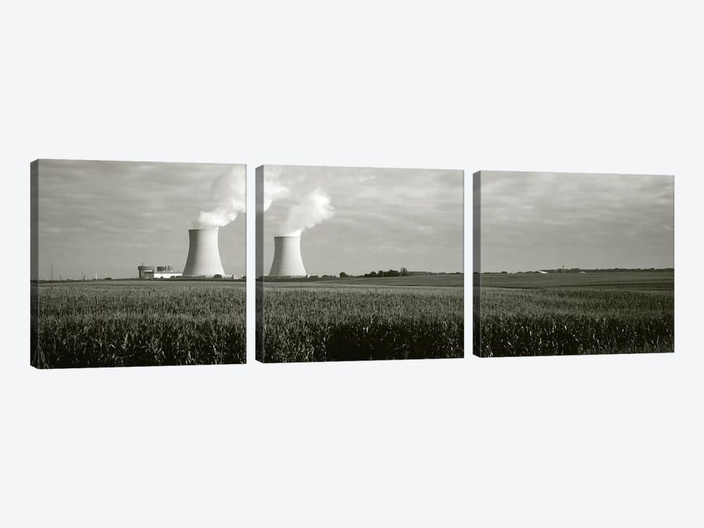 Smoke emitting from two smoke stacks, Byron Nuclear Power Station, Ogle County, Illinois, USA by Panoramic Images 3-piece Canvas Wall Art