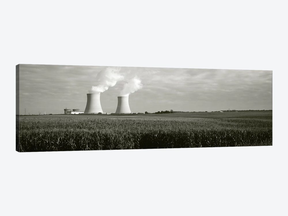 Smoke emitting from two smoke stacks, Byron Nuclear Power Station, Ogle County, Illinois, USA by Panoramic Images 1-piece Canvas Wall Art