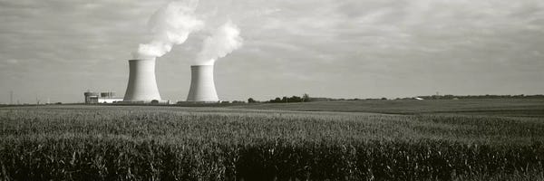 Illinois: Smoke emitting from two smoke stacks, Byron Nuclear Power Station, Ogle County, Illinois, USA by Panoramic Images