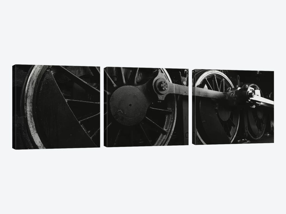 Steam Locomotive Driving Wheels In B&W by Panoramic Images 3-piece Canvas Wall Art