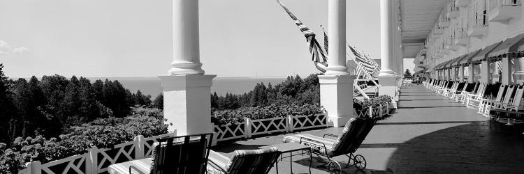 Deck chairs on a hotel's porch, Grand Hotel, Mackinac Island, Michigan, USA