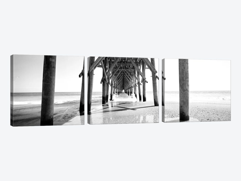 Underbelly Of A Pier In B&W, North Carolina, USA by Panoramic Images 3-piece Canvas Print