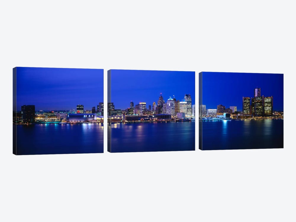 USA, Michigan, Detroit, Night by Panoramic Images 3-piece Canvas Wall Art