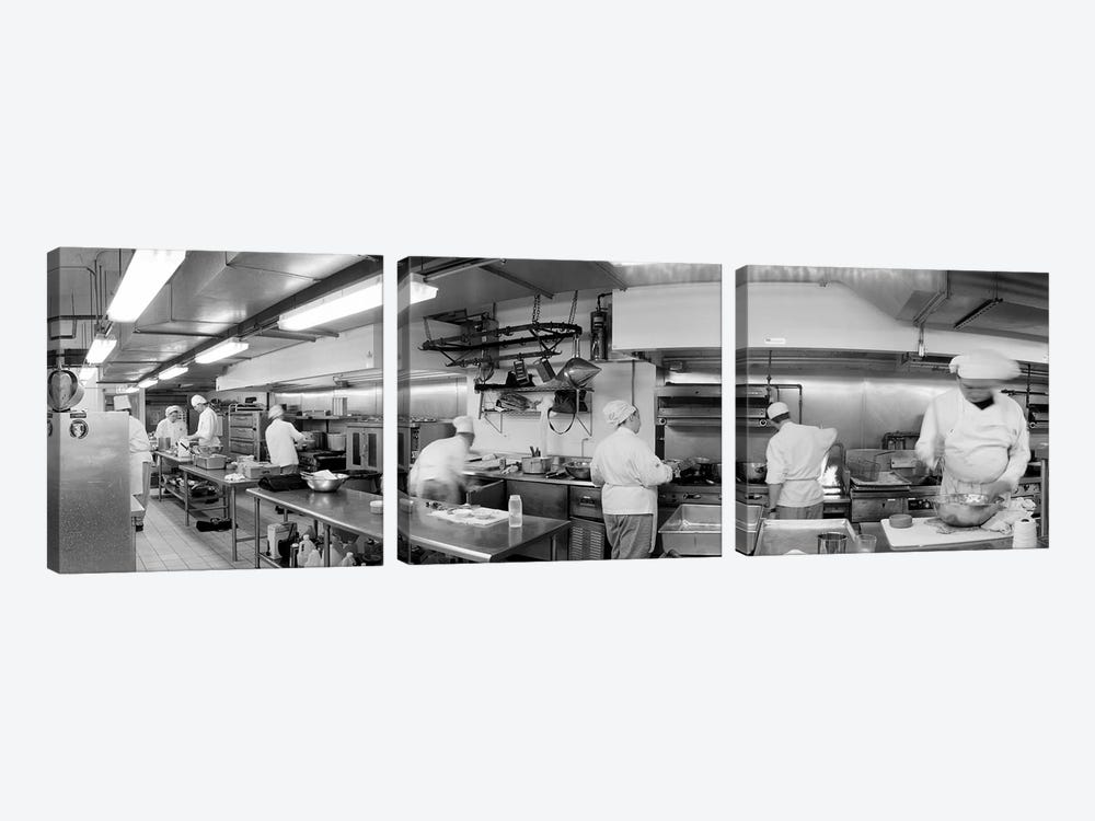 Black And White, Chefs In Kitchen by Panoramic Images 3-piece Canvas Print