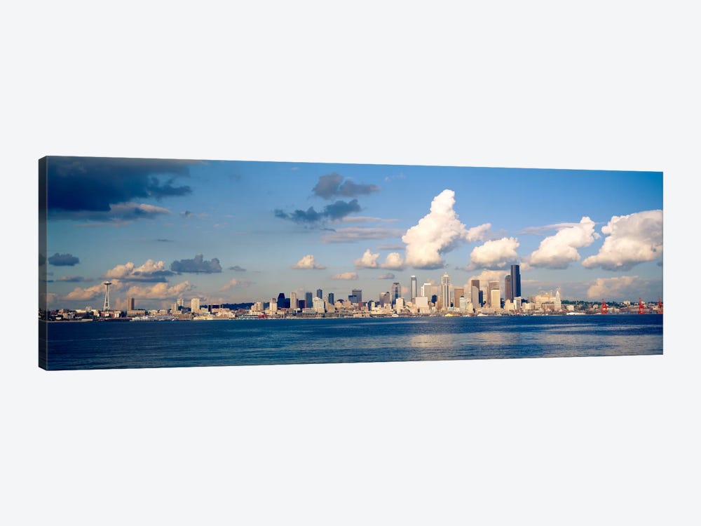 Buildings at the waterfront, Elliott Bay, Seattle, King County, Washington State, USA, 1996 by Panoramic Images 1-piece Canvas Art