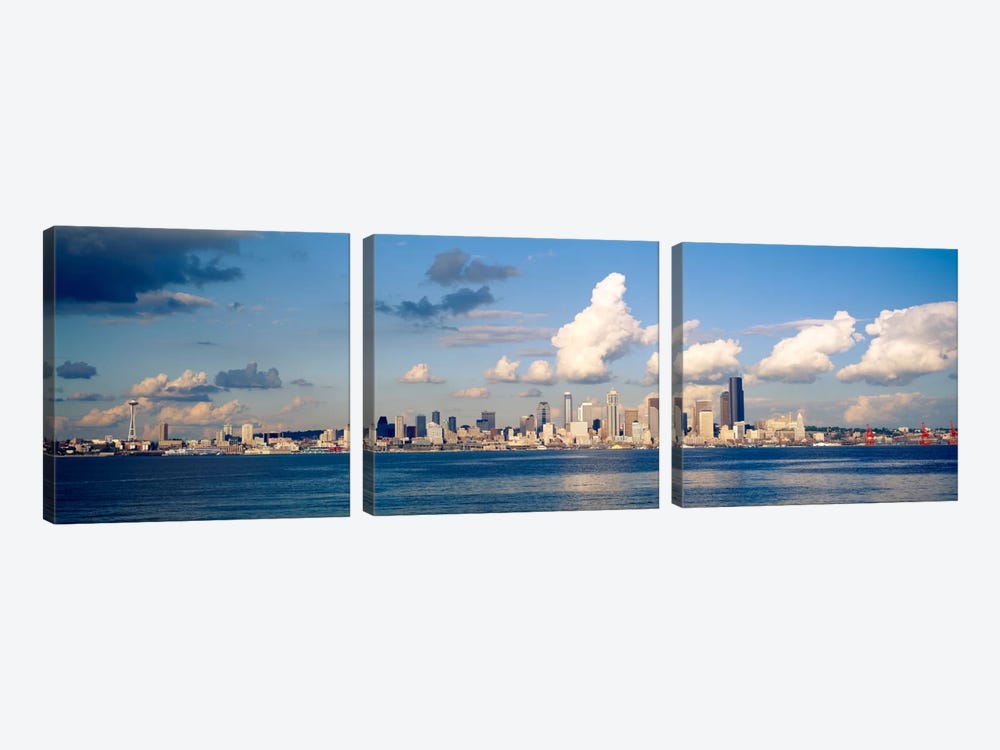 Buildings at the waterfront, Elliott Bay, Seattle, King County, Washington State, USA, 1996 by Panoramic Images 3-piece Canvas Wall Art