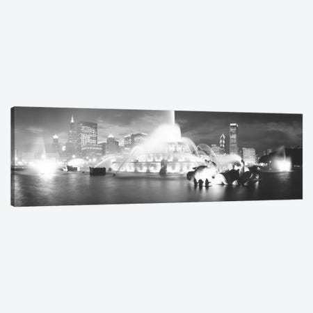 Evening In B&W, Buckingham Fountain, Chicago, Illinois, USA Canvas Print #PIM11135} by Panoramic Images Canvas Wall Art