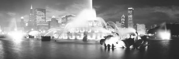 Fountains: Evening In B&W, Buckingham Fountain, Chicago, Illinois, USA by Panoramic Images