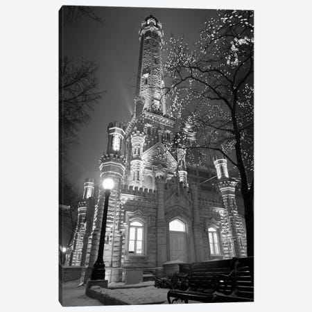 An Illuminated Chicago Water Tower In B&W, Chicago, Illinois, USA Canvas Print #PIM11142} by Panoramic Images Canvas Wall Art
