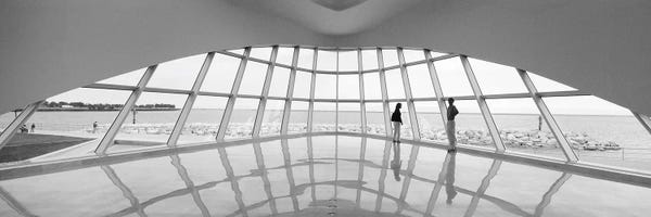 Wisconsin: Silhouette of two people in a museum, Milwaukee Art Museum, Milwaukee, Wisconsin, USA by Panoramic Images