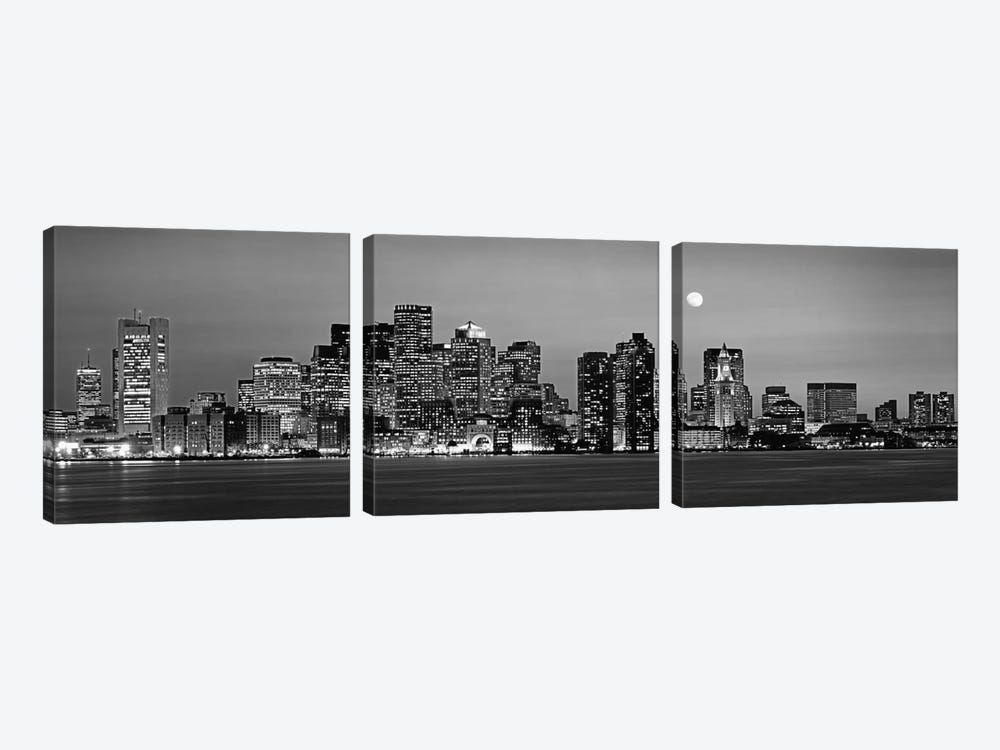 Downtown Skyline In B&W, Boston, Massachusetts, USA by Panoramic Images 3-piece Canvas Wall Art