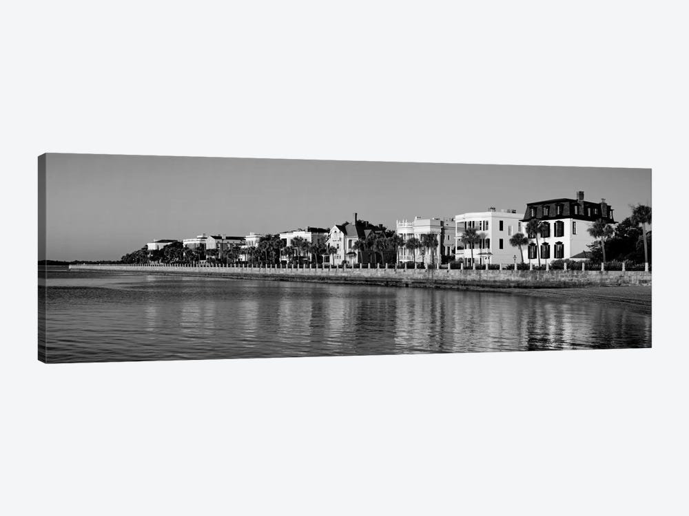 Antebellum Architecture Along The Waterfront In B&W, The Battery, Charleston, South Carolina, USA by Panoramic Images 1-piece Canvas Print
