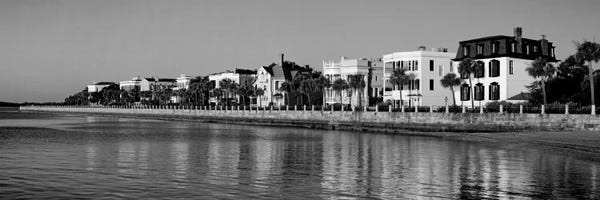 Panoramic Images: Antebellum Architecture Along The Waterfront In B&W, The Battery, Charleston, South Carolina, USA by Panoramic Images